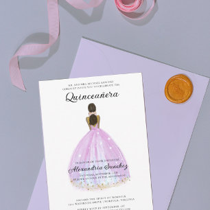 Convites Quinceanera Elegante Roxo e Glitter Dourado