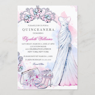 Convites Quinceanera Elegante Sparkle Crystal Gown