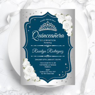 Convites Quinceanera Elegante Teal Silver