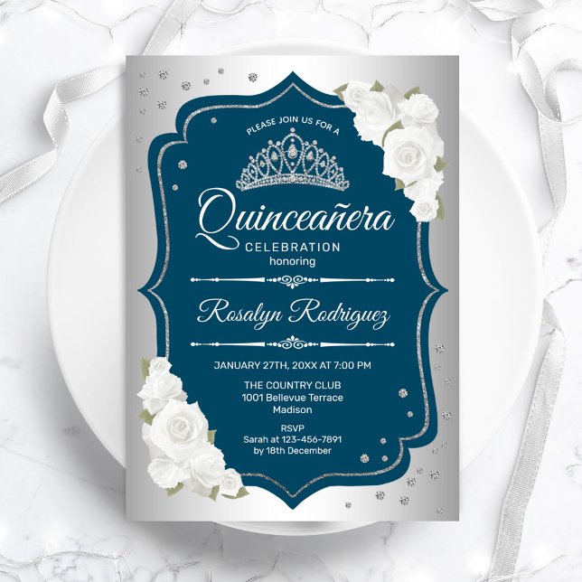 Convites Quinceanera Elegante Teal Silver (Criador carregado)