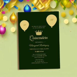 Convites quinceañera elegante verde e ouro
