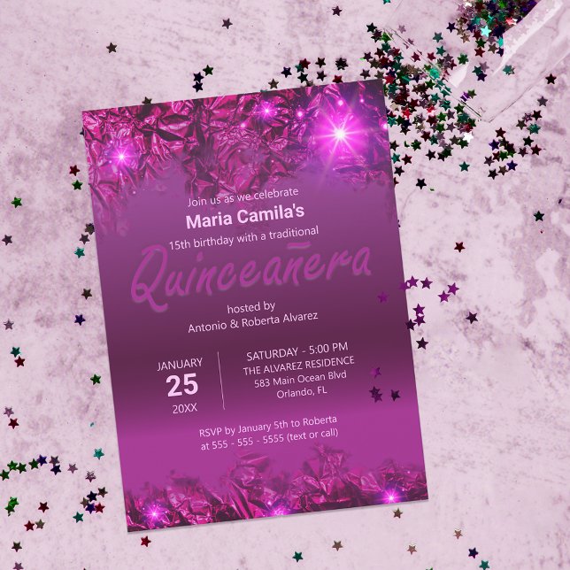 Convites Quinceañera Elegante Xíbia Roxa Moderna (Criador carregado)