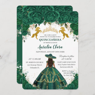 Convites Quinceañera Emerald Floral Princesa Dourada Cavalo
