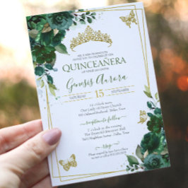 Convites Quinceañera Emerald Forest Dourada Borboleta Verde