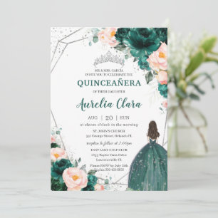 Convites Quinceañera Emerald Green Blush Princesa Floral