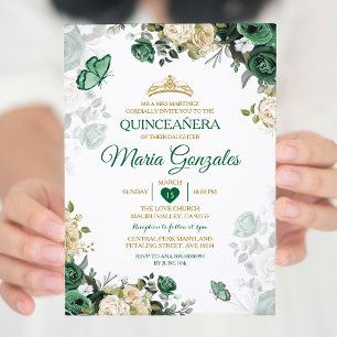 Convites Quinceañera Emerald Green Borboleta Mexicana