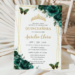 Convites Quinceañera Emerald Green Borboletas Florais Tiara<br><div class="desc">Personalize este adorável convite da quinceañera com uma redação simples e rápida,  basta pressionar o botão personalizá-lo para reorganizar e formatar o estilo e a colocação do texto. Itens correspondentes disponíveis no repositório! c) O Feliz Cat Studio</div>