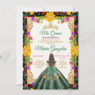 Convites Quinceanera Emerald Green Coloride Flower Birthday