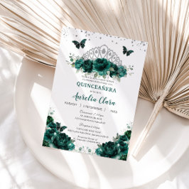 Convites Quinceañera Emerald Green Crown Español