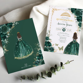 Convites Quinceañera Emerald Green Dourada Princesa Floral