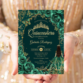 Convites Quinceanera Emerald Green Dourado