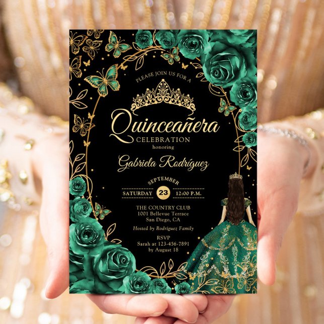 Convites Quinceanera Emerald Green Dourado (Criador carregado)