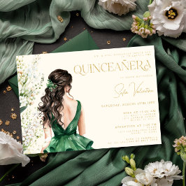 Convites Quinceañera Emerald Green Dress Floral Brunette