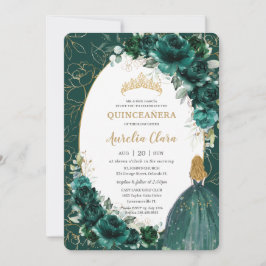 Convites Quinceañera Emerald Green Floral Blona Princesa
