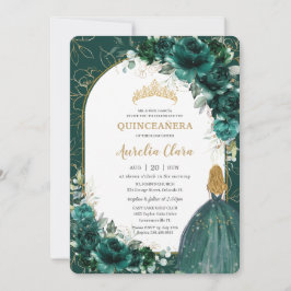 Convites Quinceañera Emerald Green Floral Blona Princesa