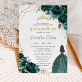 Convites Quinceañera Emerald Green Floral Dourada Princesa 