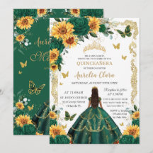 Quinceañera Emerald Green Floral Girinas Douradas