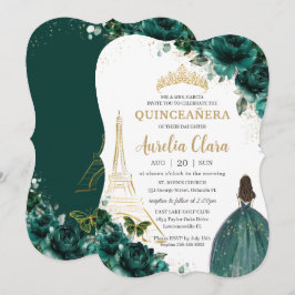 Convites Quinceañera Emerald Green Floral Paris Dourada Cro