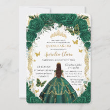 Quinceañera Emerald Green Floral Princesa Dourada