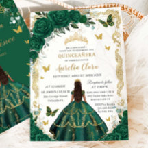 Quinceañera Emerald Green Floral Princesa Dourada
