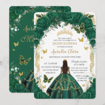 Quinceañera Emerald Green Floral Princesa Dourada