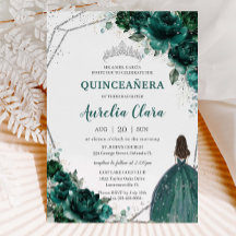 Quinceañera Emerald Green Floral Silver Princesa