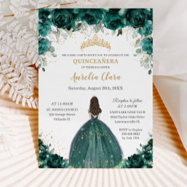Convites Quinceañera Emerald Green Floral Tiara Princess