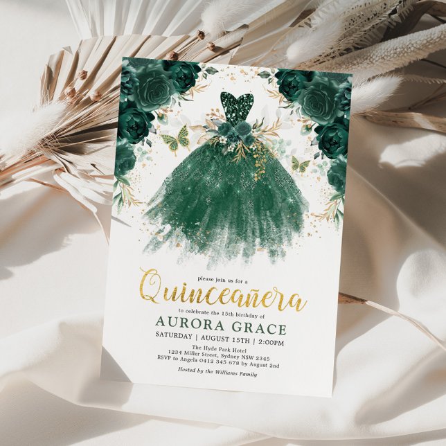 Convites Quinceañera Emerald Green Flower Princess Birthday (Criador carregado)