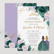 Quinceañera Emerald Green Lilac Rosas Florais Gême