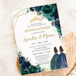 Convites Quinceañera Emerald Green Marinho Gêmeas Azuis