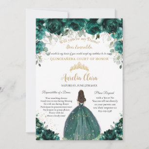 Convites Quinceañera Emerald Green Pedido de Dama Floral