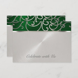 Convites Quinceanera Emerald Green Silver Filigree Swirls