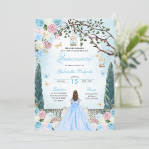 Convites Quinceanera Encantada Princesa Rosa e Azul