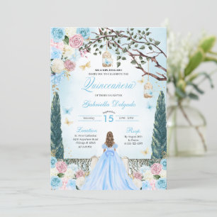Convites Quinceanera Encantada Princesa Rosa e Azul