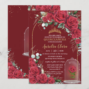 Convites Quinceañera Encantada Rosa vermelha Princesa Flora