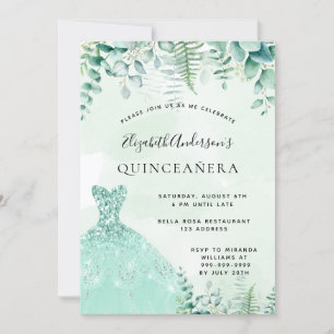 Convites Quinceanera encantou vestido verde florestal