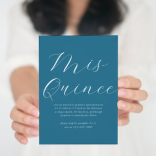 Convites Quinceañera - Escuro Branco Azul Elegante