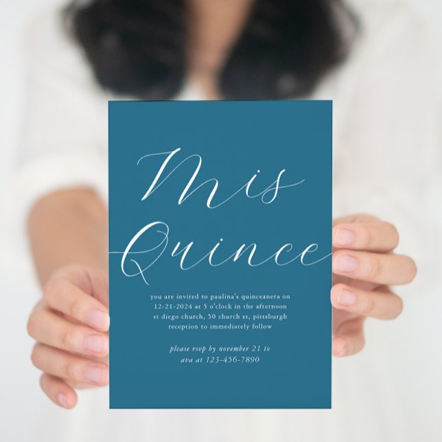 Convites Quinceañera - Escuro Branco Azul Elegante (Criador carregado)