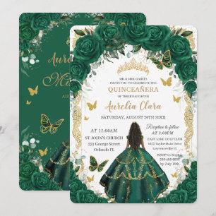 Convites Quinceañera Esmeralda Verde Floral Marrom Princesa