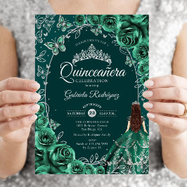 Convites Quinceanera Esmeralda Verde Prata