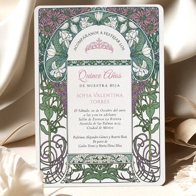 Convites Quinceañera Espanhol Rosa Azul Teal (Criador carregado)