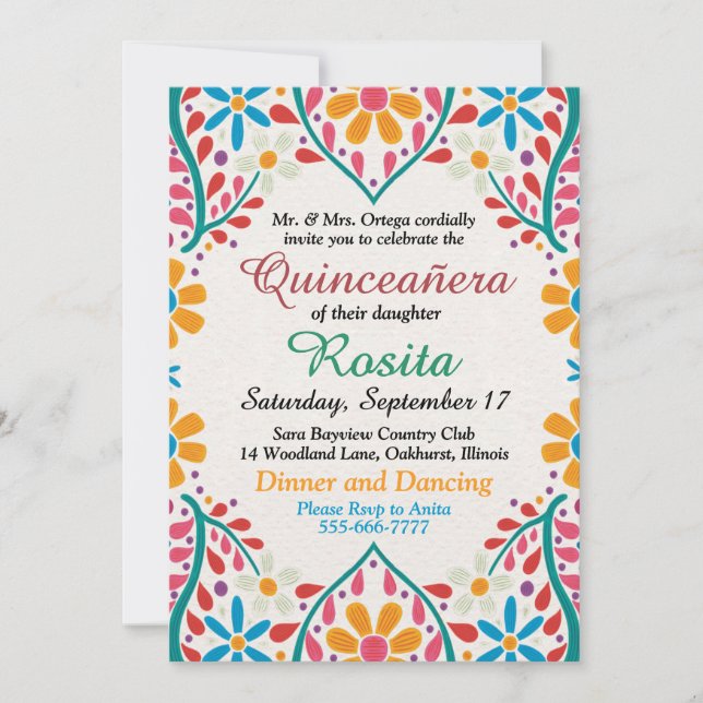 Convites Quinceanera Espanhola de Fiesta Tradicional de Fro (Frente)