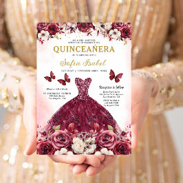 Convites Quinceanera Espanhola Dourada Floral