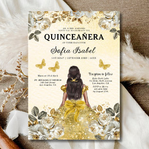 Convites Quinceanera Espanhola Dourada Floral