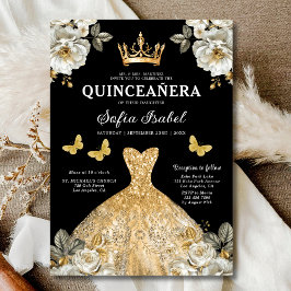 Convites Quinceanera Espanhola Dourada Floral