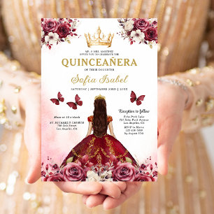 Convites Quinceanera Espanhola Dourada Floral