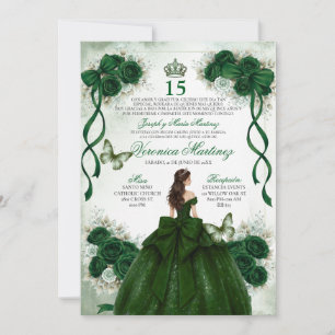 Convites Quinceañera Espanhola Esmeralda Verde Princesa 15