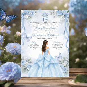 Convites Quinceañera Espanhola Princesa Azul Empoeirado 15