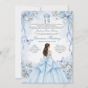 Convites Quinceañera Espanhola Princesa Azul Empoeirado 15
