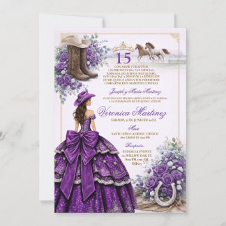 Convites Quinceañera Espanhola Princesa Roxa Escuro 15 Anos